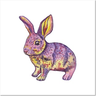 Colorful pink yellow watercolor bunny Posters and Art